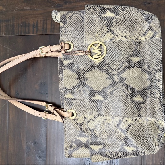 Michael Kors Tan Snake Print Tote Bag - Picture 12 of 16